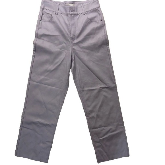 Zara High Waisted Lilac Faux Leather Trousers M Raw Hem 30x30 Hipster Skate‎ Emo - Picture 15 of 16